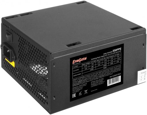 Блок питания ATX 550 Вт ExeGate EX282072RUS-S 550PPE, ATX, SC, black, APFC, 12cm, 24p+(4+4)p PCI-E, 3*IDE, 5*SATA, FDD