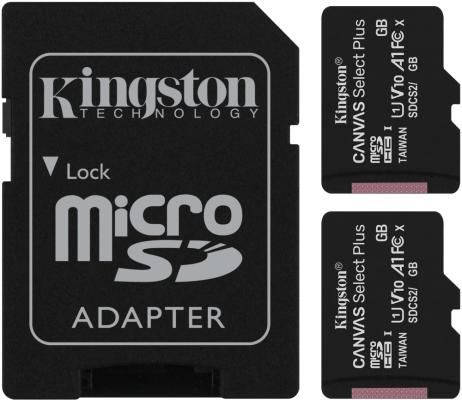 Карта памяти Micro SDXC 64GB Kingston Class10 UHS-I Canvas Select SDCS2/64GB-2P1A с адаптером