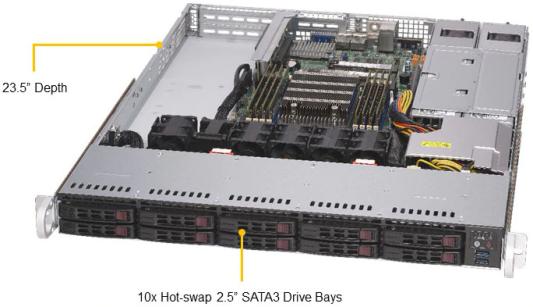 Supermicro AS-1114S-WTRT 1U, 1xSocket SP3, TDP 240W, 8xDDR4, 10x2.5 Hot-swap, 3xPCI-E 3.0 x16, 2xR