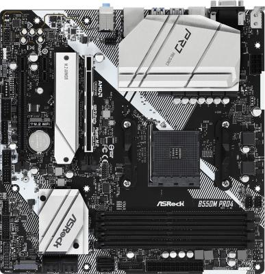Материнская плата ASRock B550M PRO4 Socket AM4 AMD B550 4xDDR4 2xPCI-E16x 1xPCI-E1x 6xSATA3 8ch Audio GLan mATX