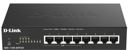 Коммутатор D-Link DGS-1100-08PLV2/A1A 8G 4PoE+ 80W настраиваемый