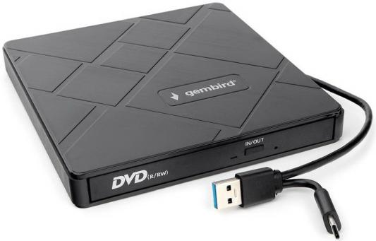 USB 3.0  Gembird DVD-USB-04 пластик, со встроенным кардридером и хабом черный