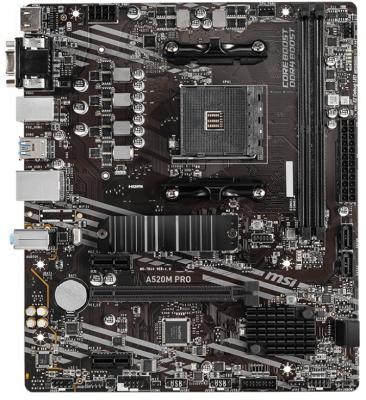 Материнская плата MSI A520M PRO Socket AM4 AMD A520 2xDDR4 1xPCI-E16x 2xPCI-E1x 4xSATA3 8ch Audio GLan mATX