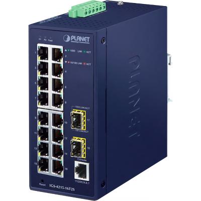PLANET IGS-4215-16T2S IP30 Industrial L2/L4 16-Port 10/100/1000T + 2-Port 100/1000X SFP Managed Switch (-40~75 degrees C, dual redundant power input on 12~48VDC/24VAC terminal block)