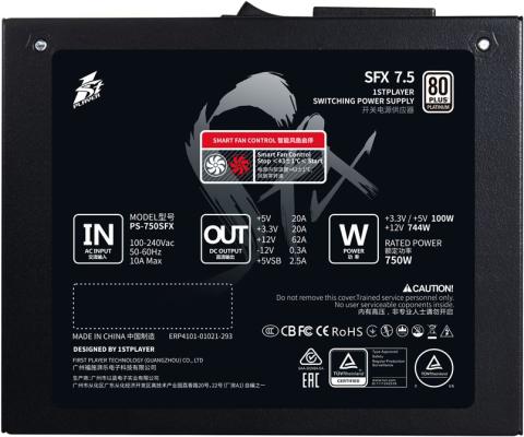 Блок питания SFX 750 Вт 1STPLAYER PLATINUM / SFX, APFC, 80 PLUS Platinum, 80mm fan, full modular / PS-750SFX