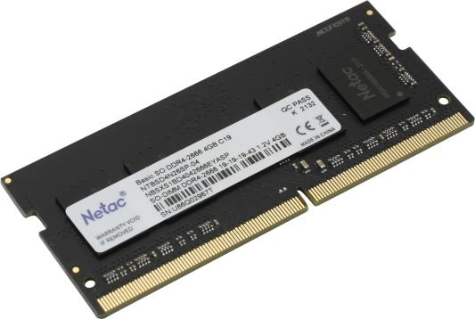 Оперативная память для ноутбука 4Gb (1x4Gb) PC4-21300 2666MHz DDR4 SO-DIMM Unbuffered CL19 Netac Basic NTBSD4N26SP-04