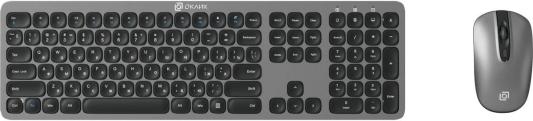 Клавиатура + мышь Оклик 300M клав:серый мышь:серый/черный USB беспроводная slim
