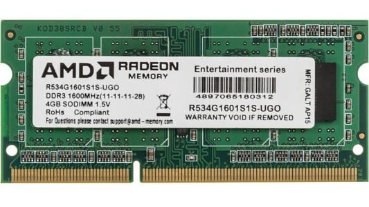 Память DDR3 4Gb 1600MHz AMD R534G1601S1S-UG RTL PC3-12800 CL11 SO-DIMM 204-pin 1.5В