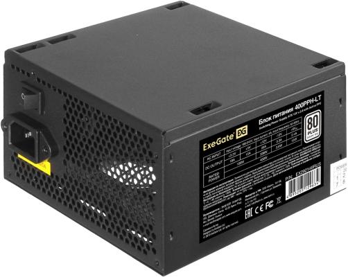 Блок питания ATX 400 Вт ExeGate 80 PLUS® 400PPH-LT (ATX, APFC, КПД 82% (80 PLUS), 12cm fan, 24pin, 4+4pin, PCI-E, 3xSATA, 3xIDE, RTL(color box), black)