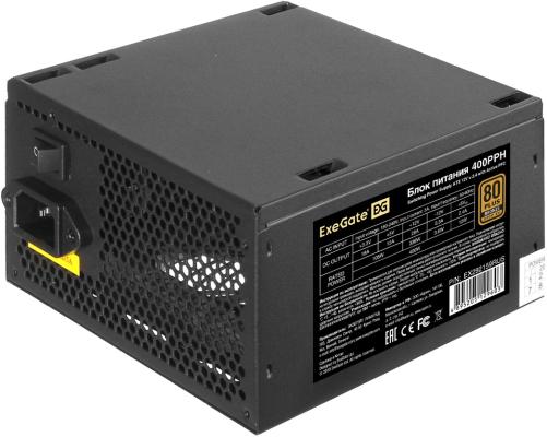 Блок питания ATX 400 Вт ExeGate 80 PLUS® Bronze 400PPH (ATX, APFC, КПД 88% (80 PLUS Bronze), 12cm fan, 24pin, 4+4pin, 2xPCI-E, 3xSATA, 3xIDE, RTL(color box), black)