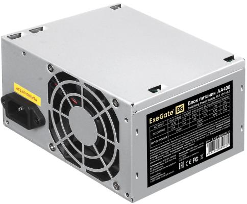 Блок питания ATX 400 Вт ExeGate AA400 (ATX, PC, 8cm fan, 24pin, 4pin, 2xSATA, IDE, кабель 220V в комплекте)