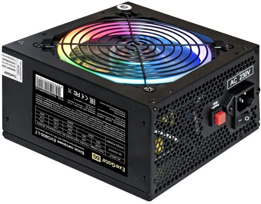 Блок питания ATX 800Вт Exegate EVO800-LT 80 PLUS (20+4pin) APFC 120mm RGB fan 5xSATA 3xIDE [EX289069RUS-S]