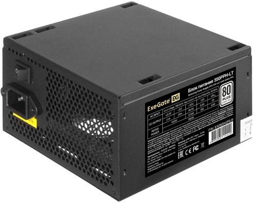 Блок питания ATX 550 Вт ExeGate 80 PLUS® 550PPH-LT-OEM (ATX, APFC, КПД 82% (80 PLUS), 12cm fan, 24pin, (4+4)pin, PCIe, 5xSATA, 3xIDE, black, RTL)