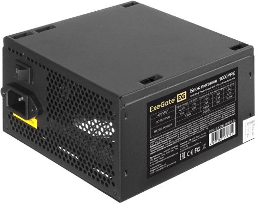 Блок питания ATX 1000 Вт ExeGate 1000PPE (ATX, APFC, КПД 80% (80 PLUS), 12cm fan, 20+4pin, 2x2x(4+4)pin, 6xPCI-E, 6xSATA, 4xIDE, black)