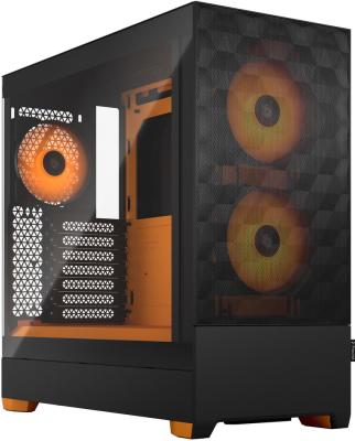 Корпус ПК без блока питания/ Case Fractal Design Pop Air RGB Orange Core TG Clear Tint, Midi-Tower, 3x120mm RGB, 2xUSB-A 3.2 ATX, mATX, mITX Black/Orange
