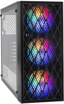 Корпус Miditower ExeGate EVO-8243-NPX600 (ATX, БП 600NPX с вент 12 см, 2*USB+1*USB3.0, черный, 3 вент. с RGB подсветкой, боковая панель - закаленное стекло)