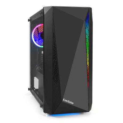 Корпус Minitower ExeGate Mistery R2-NPX400 (mATX, БП 400NPX с вент. 12 см, 2*USB+1*USB3.0, аудио, черный, 1 вент. 12см с RGB подсветкой и полоса на передней панели, боковая панель - закаленное стекло)