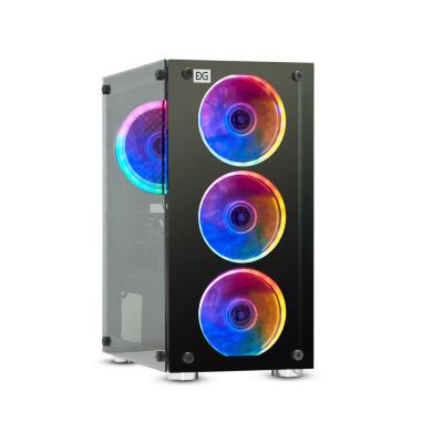 Корпус Minitower ExeGate Mistery X2-NPX500 (mATX, БП 500NPX с вент. 12 см, 2*USB+1*USB3.0, аудио, черный, 4 вент. 12см с RGB подсветкой, боковая панель - закаленное стекло)