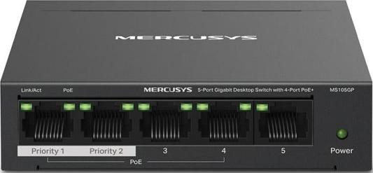 Mercusys MS105GP Настольный коммутатор с 5 гигабитными портами (4 порта PoE+)