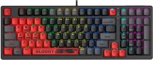 Клавиатура проводная A4Tech Bloody S98 Sports Red игровая красно-черная механическая LED