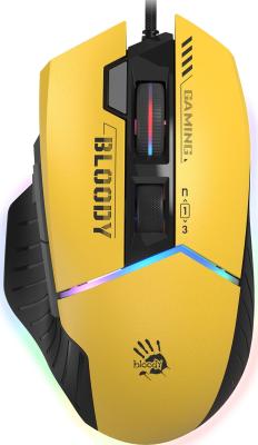 Мышь A4TECH Bloody W95 Max Sports, игровая, оптическая, проводная, USB, желтый и серый [w95 max sports lime]