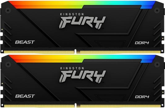 Оперативная память для компьютера 16Gb (2x8Gb) PC4-28800 3600MHz DDR4 DIMM CL17 Kingston Fury Beast RGB KF436C17BB2AK2/16
