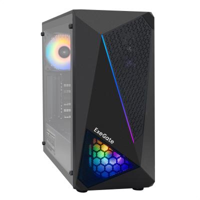 Корпус Miditower ExeGate EVO-8225-EVO800 (ATX, БП EVO800RGB с вент. 12см, 2*USB+1*USB3.0, черный, 2 вент. с RGB подсветкой и полоса на передней панели, боковая панель - закаленное стекло)