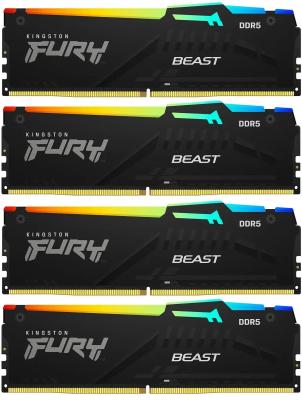 Оперативная память для компьютера 128Gb (4x32Gb) PC5-44800 5600MHz DDR5 DIMM CL40 Kingston Fury Beast RGB KF556C40BBAK4-128