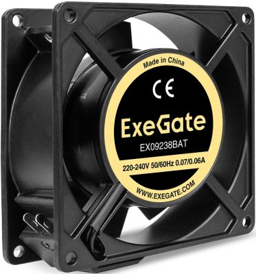 Вентилятор для корпуса Exegate 220В AC EX09238BAT (92x92x38 мм, 2-Ball (двойной шарикоподшипник), алюминиевый корпус, клеммы, 2800RPM, 40dBA, RTL)