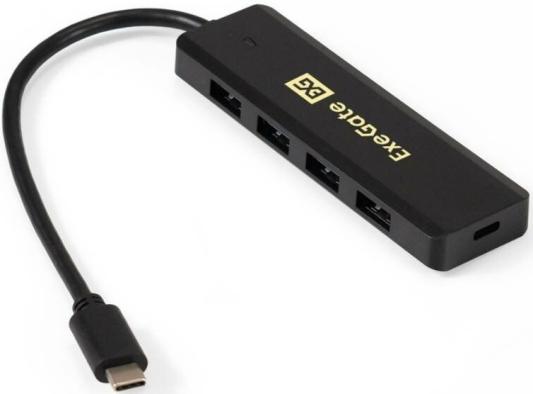 USB-Хаб (концентратор) 4-в-1 ExeGate DUB-4CP/1 (кабель-адаптер USB Type C --> 4xUSB3.0, Plug&Play, черный)