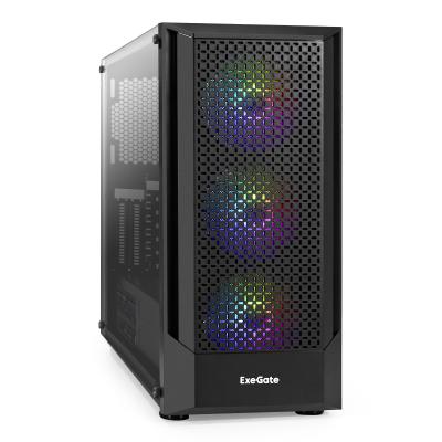 Корпус Miditower ExeGate EVO-8227-NPX700 (ATX, БП 700NPX с вент. 12см, 2*USB+1*USB3.0+HD Audio, черный, 3 вент. с RGB подсветкой, боковая панель - закаленное стекло)