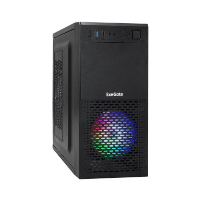 Корпус Minitower ExeGate mEVO-7807-XP400 (mATX, БП XP400 с вент. 12см, 1*USB+1*USB3.0, черный, 1 вент. 12см с RGB подсветкой)