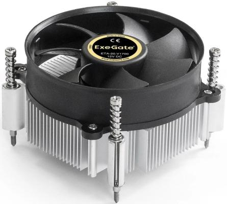 Кулер ExeGate ETA-20.V1700 (Al, LGA1700/1150/1151/1155/1156/1200/1366, TDP 90W, Fan 95mm, 2400RPM, Hydro bearing, 3pin, 22db, 340г, с термопастой, на винтах, Color Box)