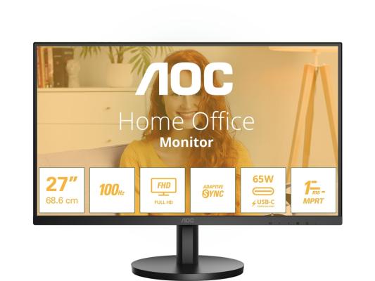 Монитор 27" AOC Basic-Line 27B3CA2 черный, IPS LED, 4ms, 16:9, 1920x1080, 250 cd/m?, 178°/178°, 1000:1, 100Hz, HDMI, USB, матовая, FHD