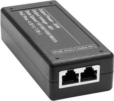 PoE-инжектор Gigabit Ethernet на 1 порт, мощностью до 30W. Совместим с оборудованием PoE IEEE 802.3af/at. Мощность PoE на порт - до 30W. Напряжение PoE - 48V(конт. 4,5(+), 7,8(-)). Порты: вх. - 1 x RJ45(10/100/1000 Base-T), вых. 1 x RJ45(10/100/1000 Base-T, PoE 48V). Питание: AC100-240V. Размеры (ШхВхГ): 50x30x105мм. Рабочая температура : -10...+55 гр. С.