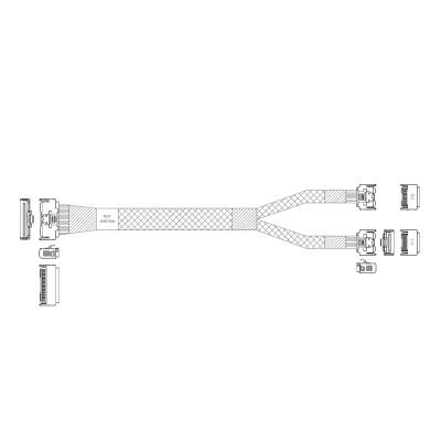 P732VGB10800-1 Cable MCIO x8 74P (прямой Straight Type)  -TO-  2*MCIO x4 38P (прямой Straight Type) , 85 Ohm, L:80cm (CMC2MC)