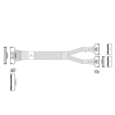 P733BGB10800-1    Cable MCIO x16 124P (прямой Straight Type)  -TO-  2*MCIO x8 74P (прямой Straight Type) , 85 Ohm, L:80cm (CMC162MC)