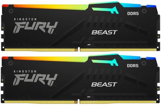 Оперативная память для компьютера 64Gb (2x32Gb) PC5-44800 5600MHz DDR5 DIMM CL38 Kingston Fury Beast RGB KF556C36BBEAK2-64