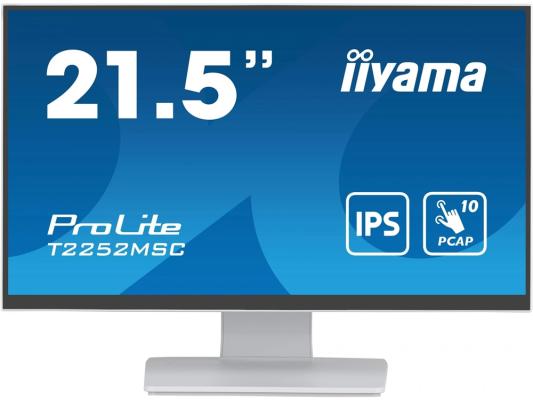 Монитор 21.5" Iiyama ProLite T2252MSC-W2 белый, IPS LED, 5ms, 16:9, 1920x1080, 250 cd/m?, 178°/178°, HDMI, DP, USB, матовая, Touch, FHD