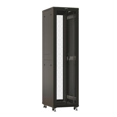 Шкаф Hyperline TTBR-4762-DD-RAL9004 Шкаф напольный 19-дюймовый, 47U, 2277x600х1200 мм (ВхШхГ), передняя и задняя распашные перфорированные двери (75%), ручка с замком, цвет черный (RAL 9004)(разобранный)