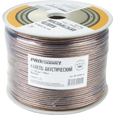 PROCONNECT Кабель акустический, 2x1.50 кв. мм, прозрачный BLUELINE, 100 м. 01-6206-6 01-6206-6
