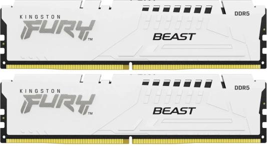 Оперативная память для компьютера 64Gb (2x32Gb) PC5-41600 5200MHz DDR5 DIMM CL40 Kingston Fury Beast White KF552C40BWK2-64