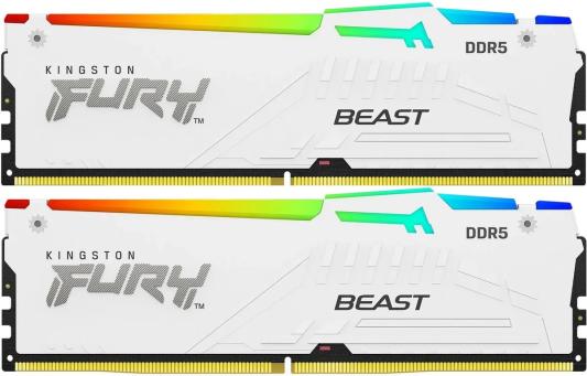 Оперативная память для компьютера 32Gb (2x16Gb) PC5-44800 5600MHz DDR5 DIMM CL40 Kingston Fury Beast White RGB KF556C40BWAK2-32