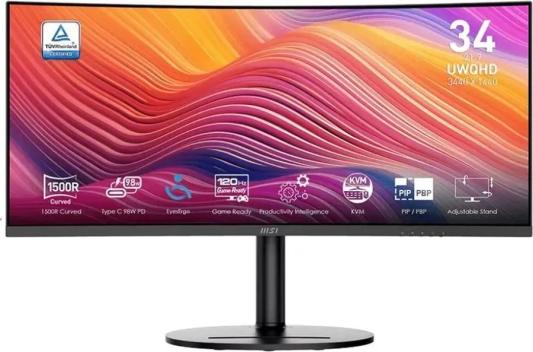 Монитор 34" MSI Modern MD342CQP, VA, UltraWide (3440x1440), 4 мс, 300 кд/м?, HDMI, DisplayPort, аудио, USB, USB Type-C, черный