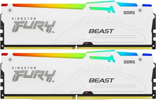 Оперативная память для компьютера 32Gb (2x16Gb) PC5-41600 5200MHz DDR5 DIMM CL40 Kingston Fury Beast White RGB KF552C40BWAK2-32