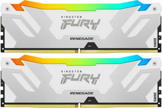 Оперативная память для компьютера 32Gb (2x16Gb) PC5-51200 6400MHz DDR5 DIMM CL32 Kingston Fury Renegade White RGB KF564C32RWAK2-32