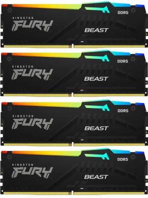 Оперативная память для компьютера 64Gb (4x16Gb) PC5-41600 5200MHz DDR5 DIMM CL40 Kingston Fury Beast Black RGB KF552C40BBAK4-64