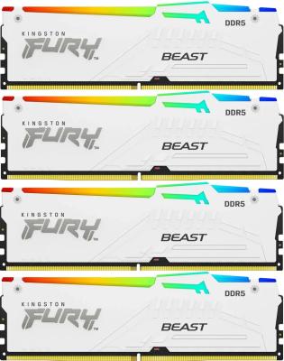 Оперативная память для компьютера 64Gb (4x16Gb) PC5-41600 5200MHz DDR5 DIMM CL40 Kingston Fury Beast White RGB KF552C40BWAK4-64
