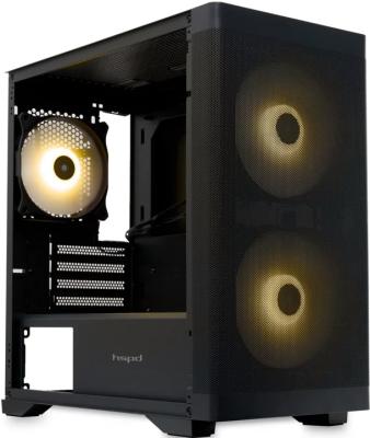 Корпус mATX HSPD M320, Mesh Mini-tower, Black, slide TG, 0.45 SPCC, 2x140mm ARGB+1x120mm ARGB mATX, mITX 160/340/184mm 2x2.5", 2x3.5", 4xPCI 2xUSB-A 3.0, 1xUSB-A 1.0 390x200x385mm