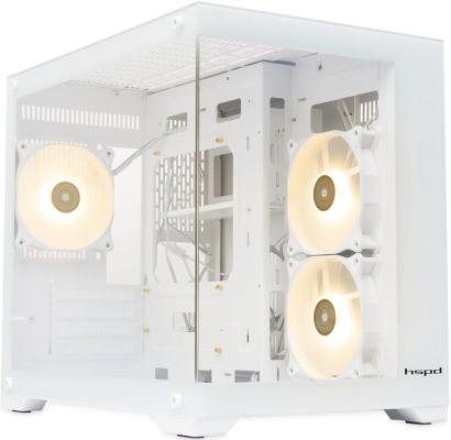 Корпус mATX HSPD F330, Panoramic Mini-tower, White, TG, 0.5 SPCC, 3x120mm ARGB mATX, mITX 160/400/200mm 1x2.5", 2x3.5", 4xPCI 1xUSB-C 3.0, 2xUSB-A1.0 428x280x375mm